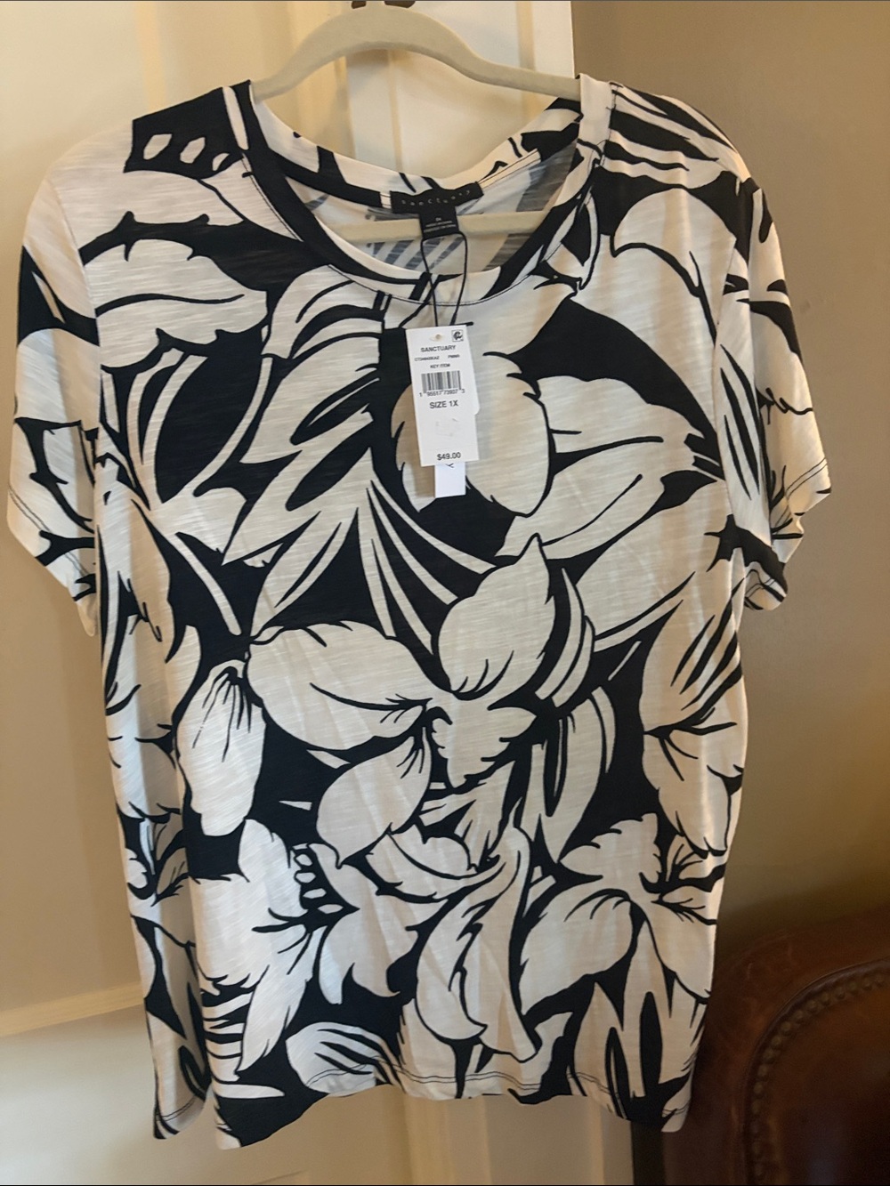 NWT Sanctuary The Perfect T-Shirt Abstract Print Tee in Black & White Size 1X